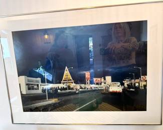 Large-scale framed photos, including vintage scene of DeAnza Motor Lodge