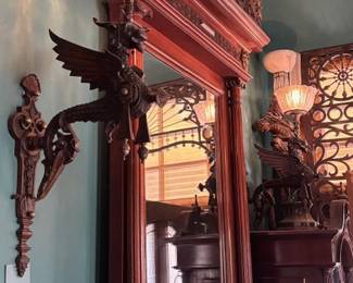 Another pier mirror, pair of dragon sconces