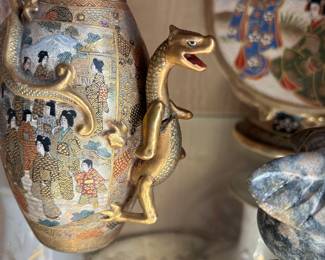 Fine Satsuma vase, one dragon broken off- you can see the break in the photo. We have the piece it can be restored.
