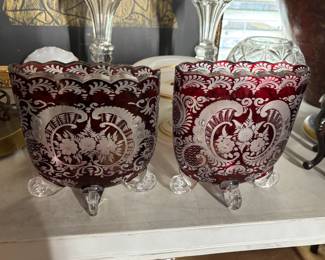 Egermann red footed vases.