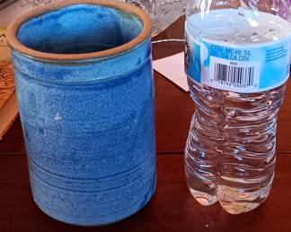 Sandra Miller pottery blue utensil holder or vase