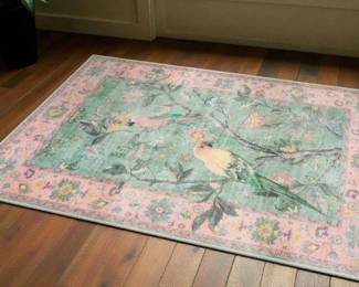 Beautiful tropical bird rugs pinks and greens