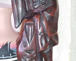 Wooden carved Chinese fisherman or a figure from Chinese folklore associated with longevity 