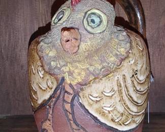 Hilarious chicken face jug pitcher by folk art artist Carolyn Simmons