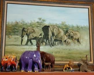 Gorgeous artist signed elephant oil on canvas by John Ladd