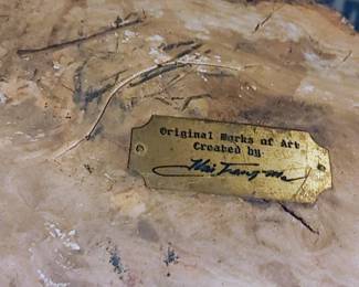 Original Hai Feng Ma handmade life size Flamingo sculptures on Driftwood base