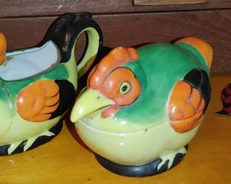 1930s rooster cream and pitcher As is