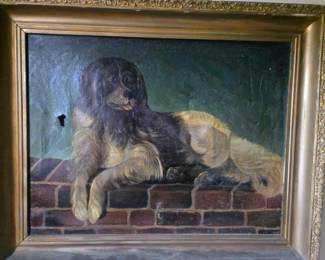 Antique Newfoundland Dog on a brick wall
Small tare in canvas ( hanging above the tub in the main house)