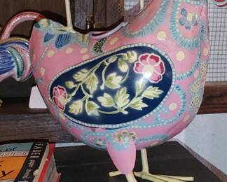 Metal painted chicken pitcher
