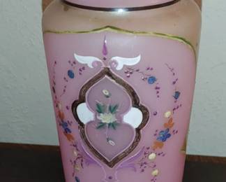 Victorian Bristol ware pink satin glass vase belonging to our great great-grandmother Leona Burnett Pasley 