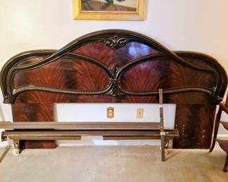 King size headboard and rails -I don't ever think I've seen a plastic faux wood bed. It looks like a beautiful flame Stitch mahogany but it's not