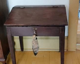 American painted Primitive Carved Pine School Desk, Ca. 1870,