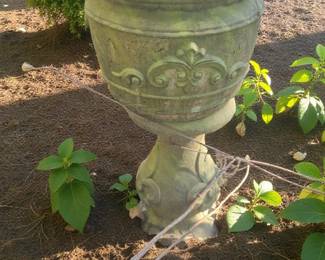 Heavy concrete planter and fleur-de-lis pedestal