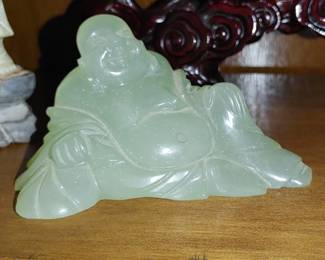 GREAT OLD CHINESE CARVED CELADON JADE LUCKY HAPPY BUDDHA FIGURE 
( needs cleaning- I'll clean him)