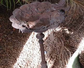 Cast iron antique bird bath located in the conservatory