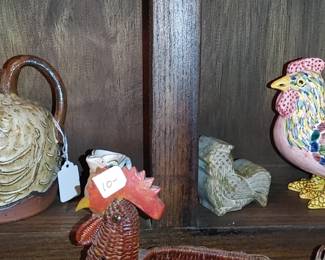 Pottery chickens and roosters