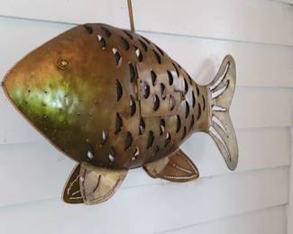 Large metal fish candle holder