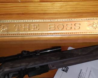 super nice solid wood roll top desk" the boss" on the plate on the front