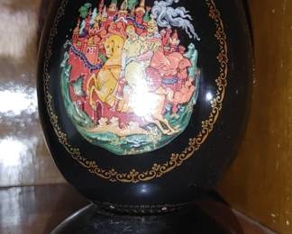 Palekh - Ruslan & Ludmila Black Lacquer Hand Painted Porcelain Egg 
