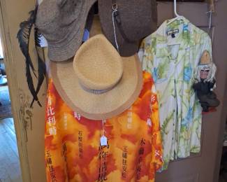 Some of Tommy's tropical shirts and hat collection