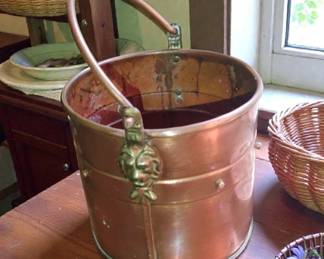 Antique copper coal bucket beautiful brass lion's head Hardware