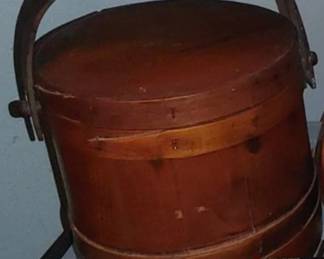 Antique Firkin Primitive Wooden Sugar Bucket with Handle 

