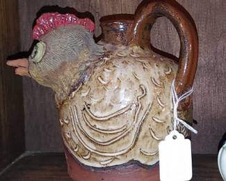 Hilarious chicken face jug pitcher by folk art artist Carolyn Simmons