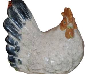 Large hen older piece has a hole in the bottom crazed finish