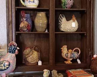 Handmade wooden wall cabinet with chicken wire doors 