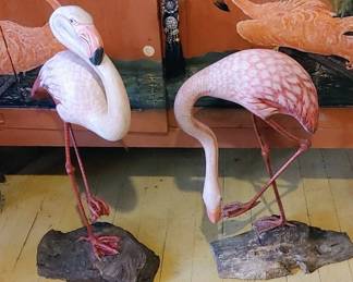 Very Rare Original Hai Feng Ma handmade life size Flamingo sculptures on Driftwood base