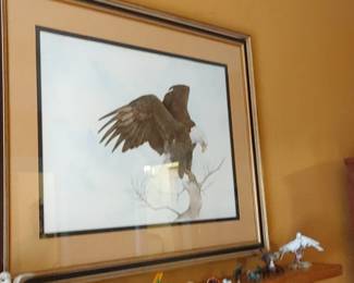 Original painting of Eagle by artist Candy Vermeer for Tommy. Candy specializes in miniatures- so it was unusual for her to do a large painting . The name of Tommy's Nursery was Eagles Nest.  He will also see several Miniatures of birds done by artist candy Vermeer