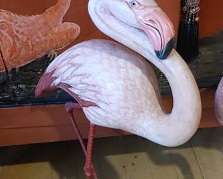 Original Hai Feng Ma handmade life size Flamingo sculptures on Driftwood base