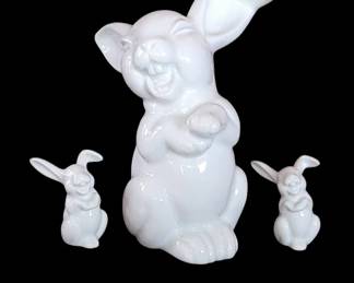 ROSENTHAL MAX FRITZ LAUGHING HARE Bunny RABBIT Vintage Porcelain Animal FIGURINE set of 3 RARE