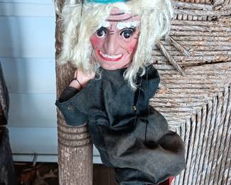 Vintage paper mache witch marionette