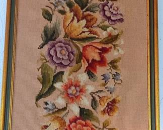 Vintage framed floral needlepoint or tapestry

