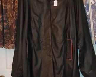 Hifa black leather ladies plus size swing coat-red collar