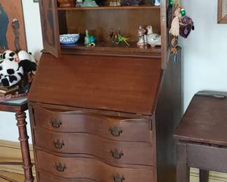 Antique Chippendale mahogany bow front secretary with four drawers ( belonging to Great Great Grandmother Leona Pasley)