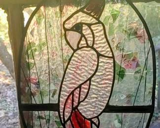 Vintage stained glass cockatiel bird window hanger