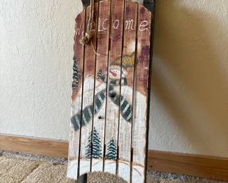 Welcome Wood Sled with Snowman