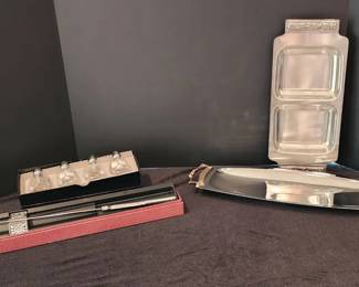 Serving Trays, Crystal S P Shakers, Carving Knife