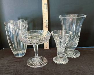 Crystal 3 Vases 1 Candy Dish