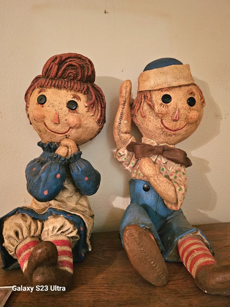 Large Raggedy Ann and Andy ceramic dolls`, sold as pair