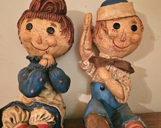 Large Raggedy Ann and Andy ceramic dolls`, sold as pair
