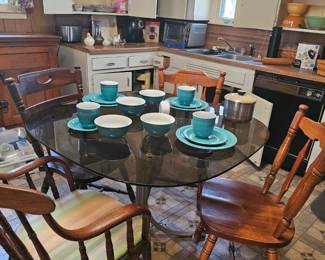 dinette table with 4 mis matched chairs, chairs sold separately