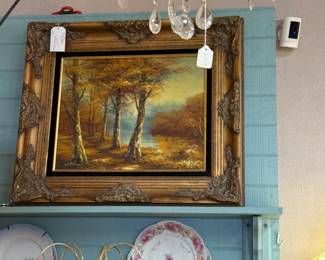 Beautiful large, beautifully framed winter oil painting