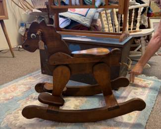 Vintage handmade wood rocking horse 
