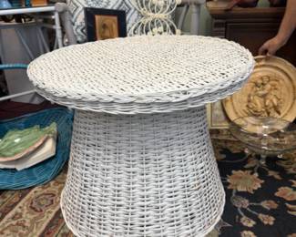 Unique white wicker table with large base 