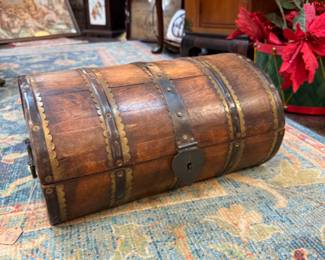 Small Solid wood trunk with hammered brass & metal lining 