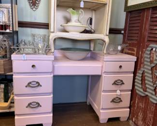 Vintage pink vanity/desk with original hardware 