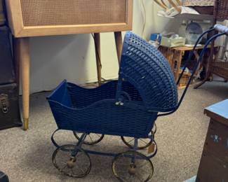 Ealy 1900s doll buggy or pram metal with wood handle